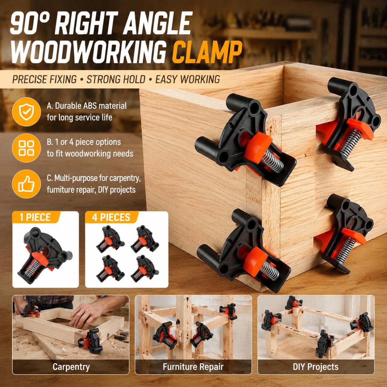 Furniture And Hardware - プレミアム木工大工用90度直角コーナークランプキット、キャビネット組立、フォトフレーム、家具修理用、調整可能な精密位置決め治具、ヘビーデューティーアルミ製木材ホルダー、ハードウェアツールセット