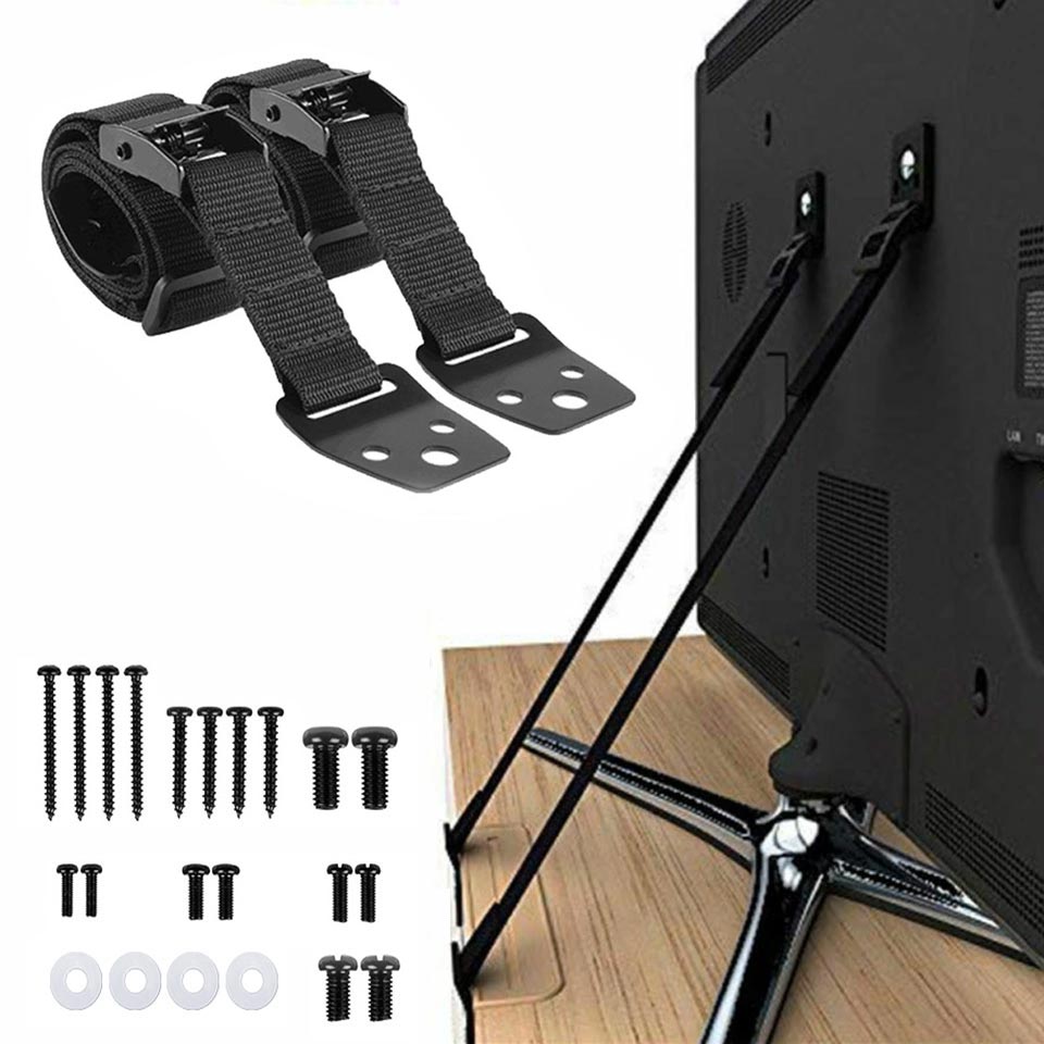 Furniture Hardware Suppliers - 2パック調整可能なテレビ安全ストラップ、穴あけ不要の接着剤式転倒防止家具アンカー、ベビーセーフティ用、フラットスクリーンを壁に固定